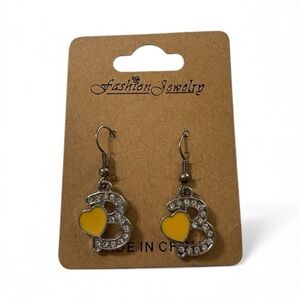 Yellow Heart “B” Initial Dangle Earrings
